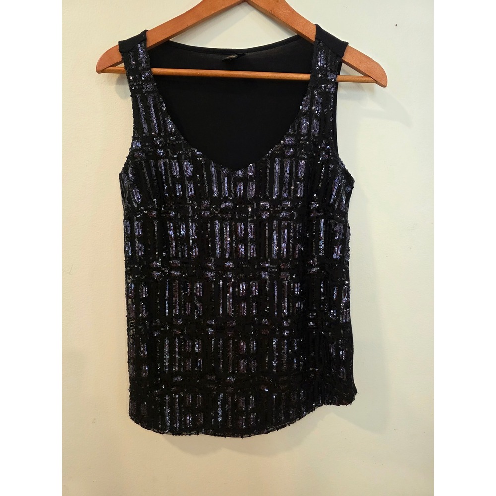 Vintage Y2K Worthington Sequin Tank Top Indie Sleaze Shimmer Grid Blouse S